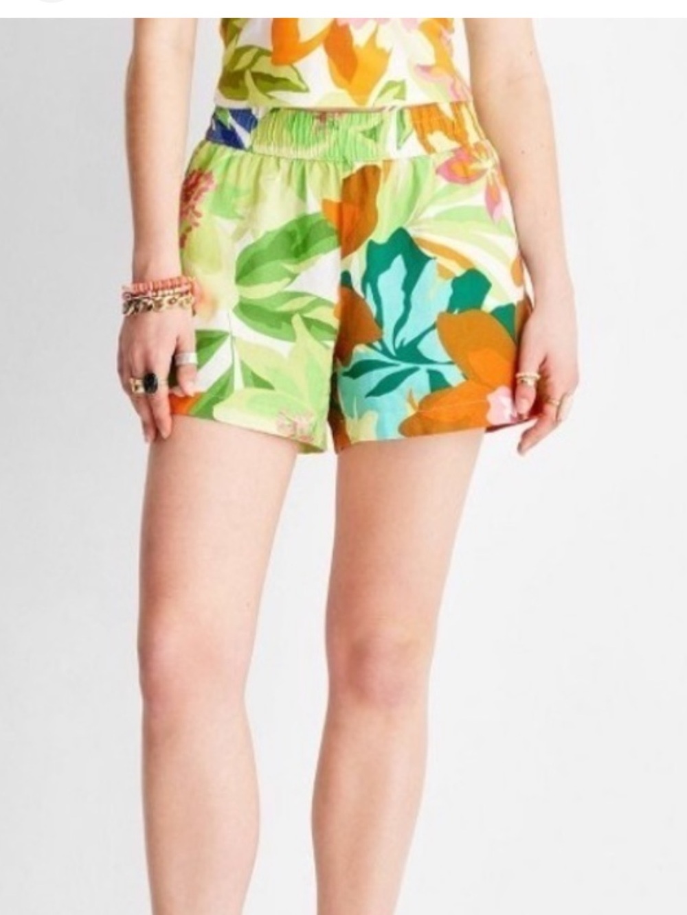 Future Collective Alani Noelle XXL Tropical Floral Linen Blend Drawstring Shorts